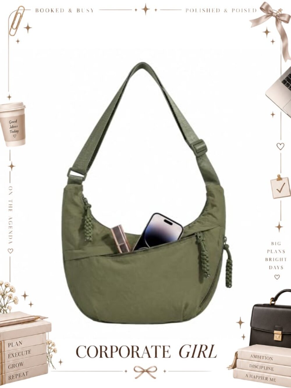 WITERY Nylon Crossbody Bag Crescent Slouchy Hobo Shoulder Handbag Unisex
